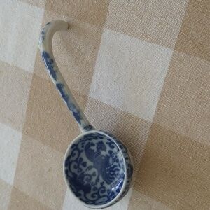Antique transferware blue and white porcelain spoon china 5" chinoiserie